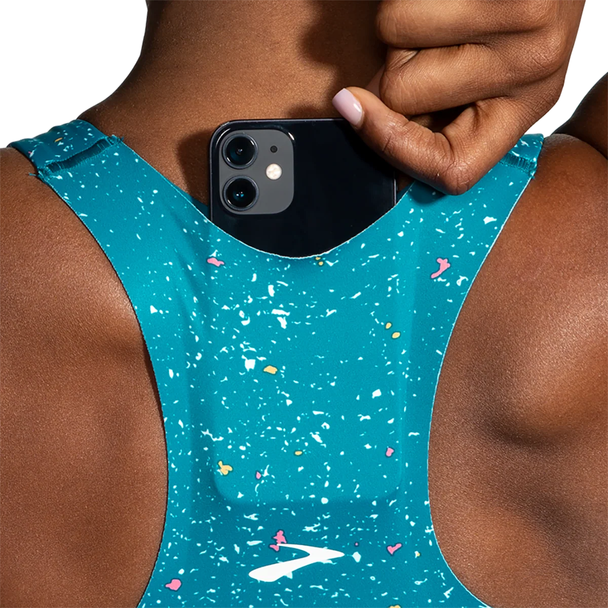 Brooks Drive 3 Pocket Run Bra - Lagoon Speckle Print